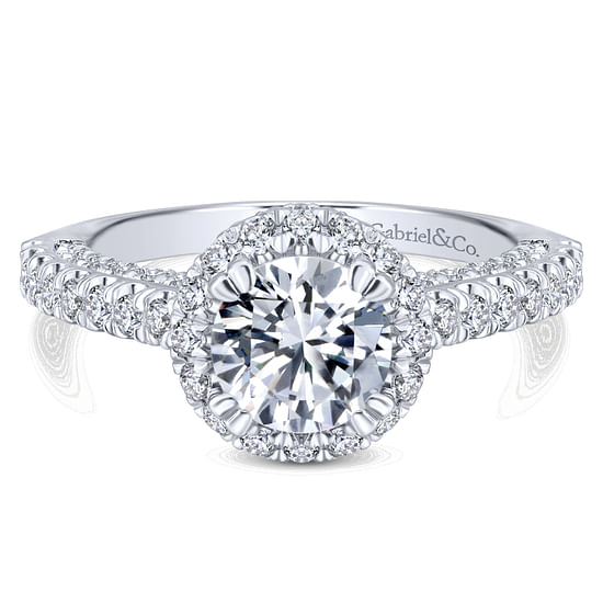 Gabriel - 14K White Gold Round Halo Diamond Engagement Ring