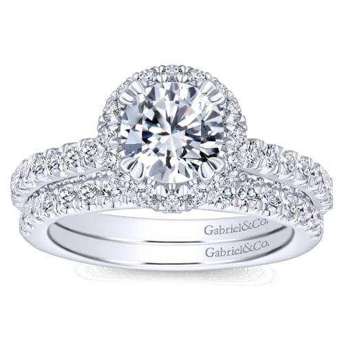 14K White Gold Round Halo Diamond Engagement Ring