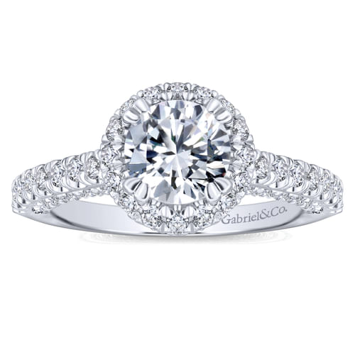 14K White Gold Round Halo Diamond Engagement Ring