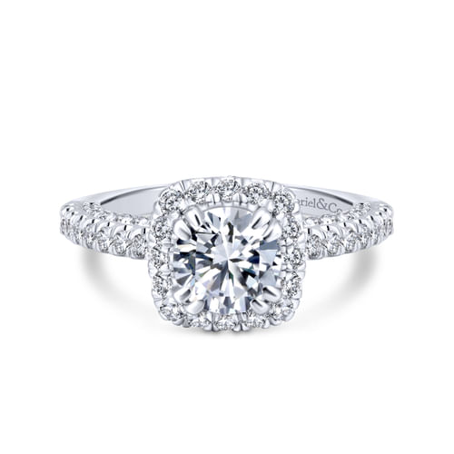 14K White Gold Round Halo Diamond Engagement Ring