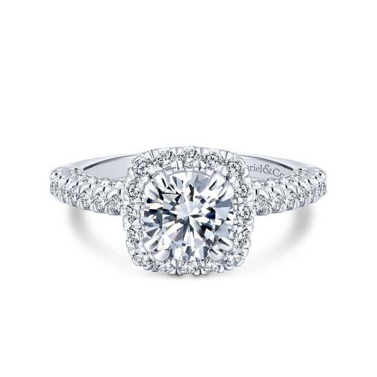 Gabriel - 14K White Gold Round Halo Diamond Engagement Ring