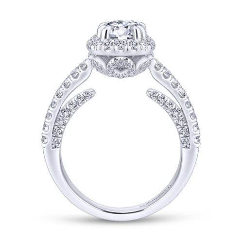 14K White Gold Round Halo Diamond Engagement Ring