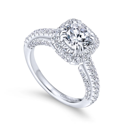 14K White Gold Round Halo Diamond Engagement Ring