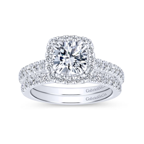 14K White Gold Round Halo Diamond Engagement Ring