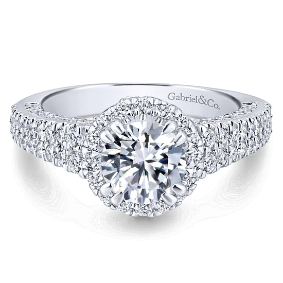 Gabriel - 14K White Gold Round Halo Diamond Engagement Ring