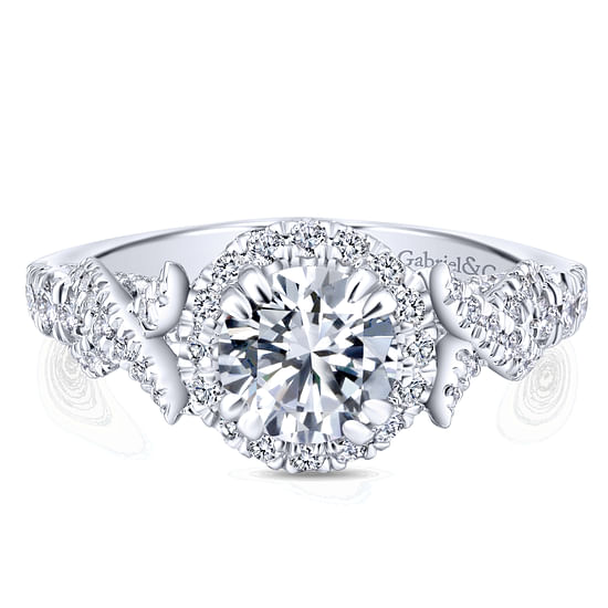 Gabriel - 14K White Gold Round Halo Diamond Engagement Ring