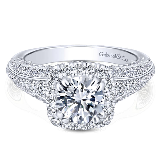 Gabriel - 14K White Gold Round Halo Diamond Engagement Ring