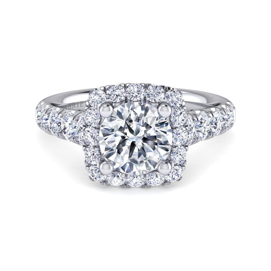 Gabriel - 14K White Gold Round Halo Diamond Engagement Ring