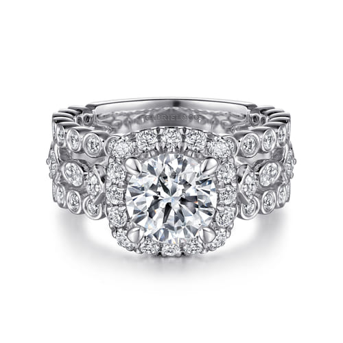 14K White Gold Round Halo Diamond Engagement Ring