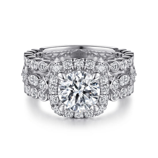 Gabriel - 14K White Gold Round Halo Diamond Engagement Ring Gabriel - 14K White Gold Round Halo Diamond Engagement Ring