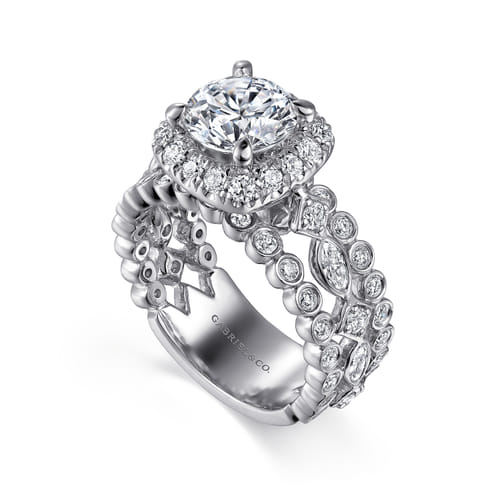 14K White Gold Round Halo Diamond Engagement Ring