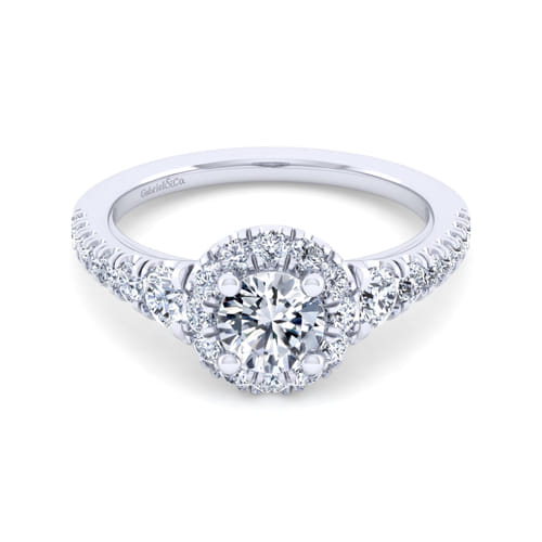 14K White Gold Round Halo Diamond Engagement Ring
