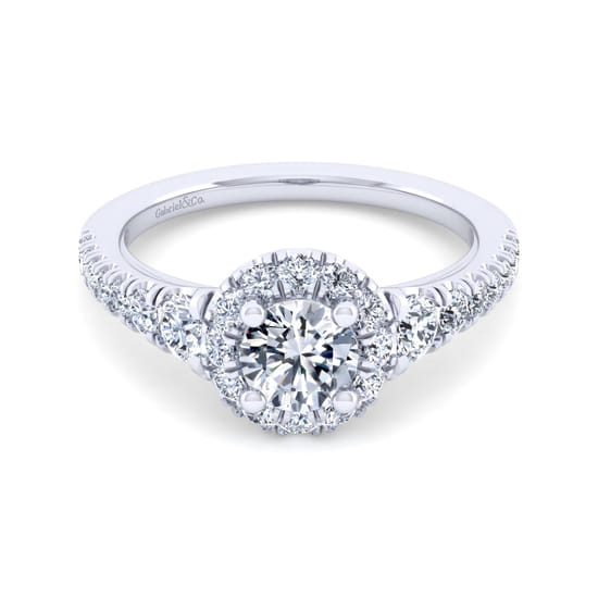 Gabriel - 14K White Gold Round Halo Diamond Engagement Ring
