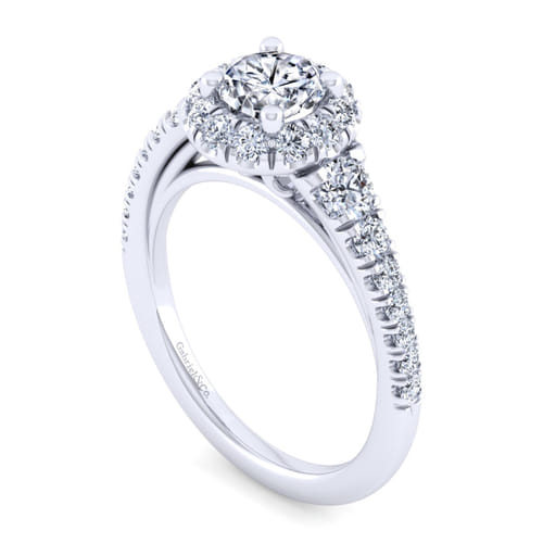 14K White Gold Round Halo Diamond Engagement Ring