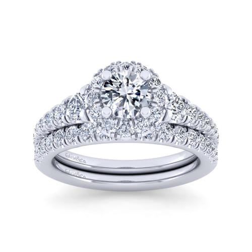14K White Gold Round Halo Diamond Engagement Ring