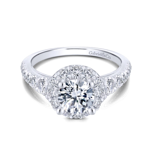 14K White Gold Round Halo Diamond Engagement Ring