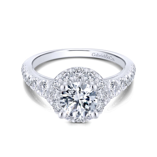 Gabriel - 14K White Gold Round Halo Diamond Engagement Ring