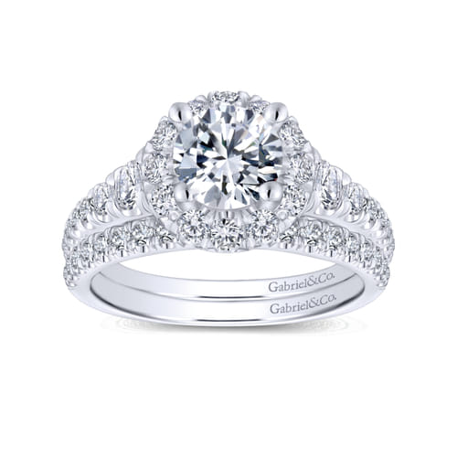 14K White Gold Round Halo Diamond Engagement Ring