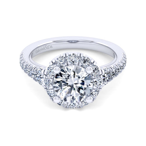 14K White Gold Round Halo Diamond Engagement Ring