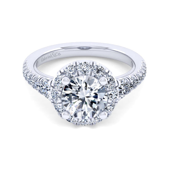 Gabriel - 14K White Gold Round Halo Diamond Engagement Ring