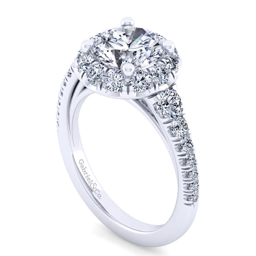 14K White Gold Round Halo Diamond Engagement Ring
