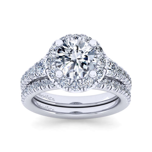 14K White Gold Round Halo Diamond Engagement Ring
