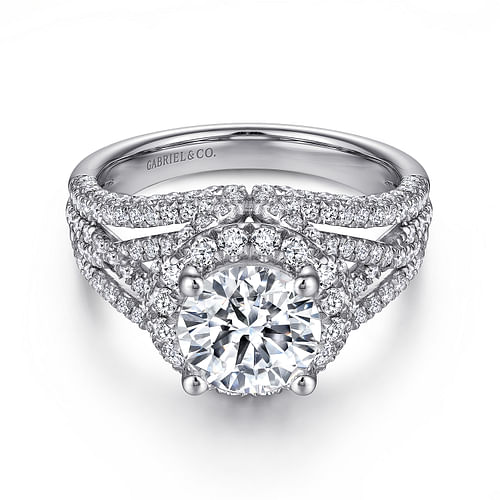 14K White Gold Round Halo Diamond Engagement Ring