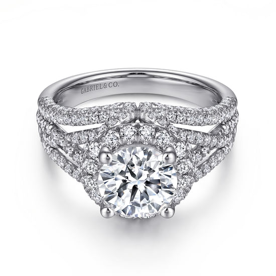 Gabriel - 14K White Gold Round Halo Diamond Engagement Ring