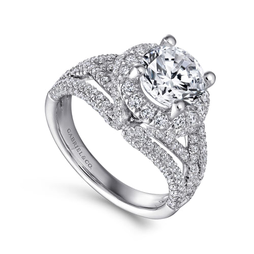 14K White Gold Round Halo Diamond Engagement Ring