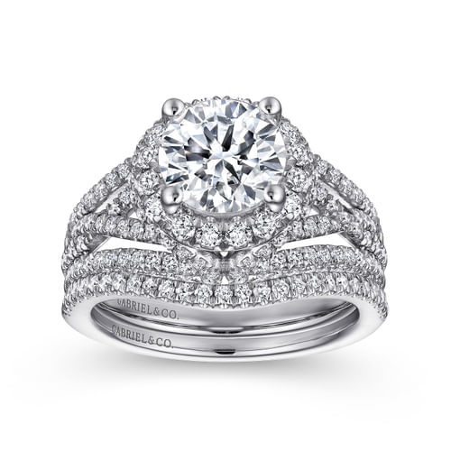 14K White Gold Round Halo Diamond Engagement Ring