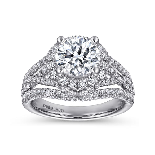 14K White Gold Round Halo Diamond Engagement Ring