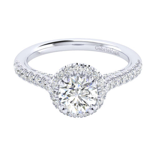 14K White Gold Round Halo Diamond Engagement Ring