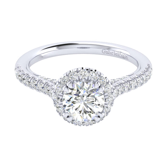 Gabriel - 14K White Gold Round Halo Diamond Engagement Ring