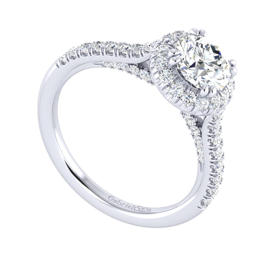 14K White Gold Round Halo Diamond Engagement Ring