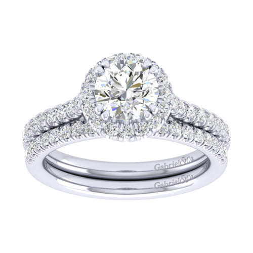14K White Gold Round Halo Diamond Engagement Ring