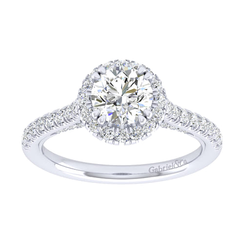 14K White Gold Round Halo Diamond Engagement Ring