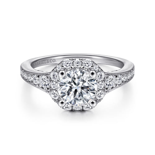 14K White Gold Round Halo Diamond Engagement Ring