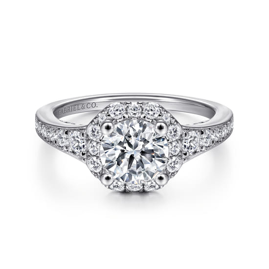 Gabriel - 14K White Gold Round Halo Diamond Engagement Ring