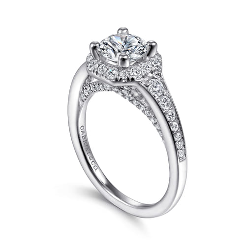 14K White Gold Round Halo Diamond Engagement Ring