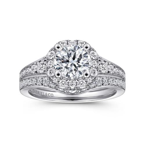 14K White Gold Round Halo Diamond Engagement Ring