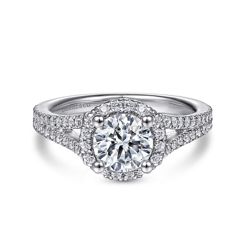 14K White Gold Round Halo Diamond Engagement Ring