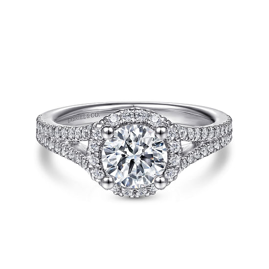 Gabriel - 14K White Gold Round Halo Diamond Engagement Ring