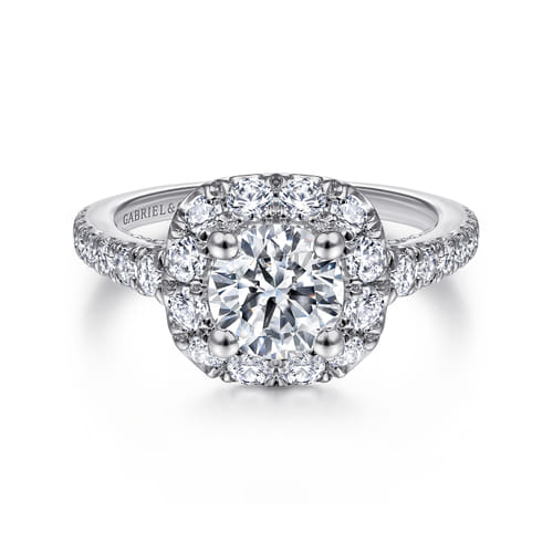 14K White Gold Round Halo Diamond Engagement Ring