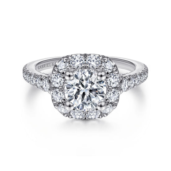 Gabriel - 14K White Gold Round Halo Diamond Engagement Ring