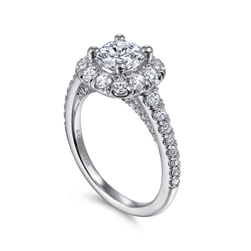 14K White Gold Round Halo Diamond Engagement Ring