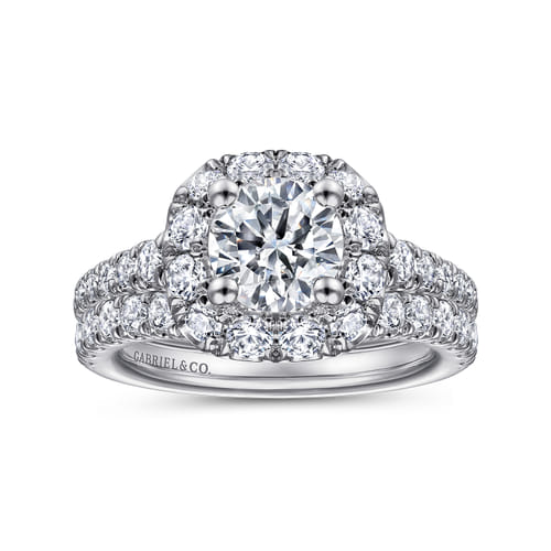 14K White Gold Round Halo Diamond Engagement Ring