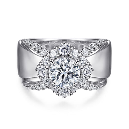 14K White Gold Round Halo Diamond Engagement Ring