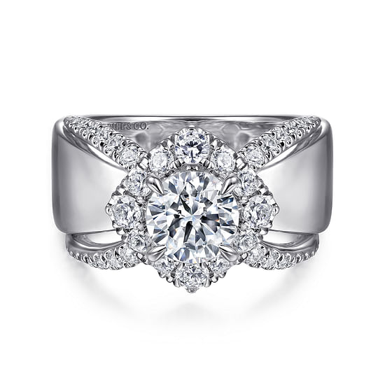 Gabriel - 14K White Gold Round Halo Diamond Engagement Ring