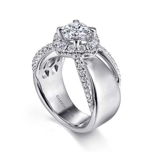 14K White Gold Round Halo Diamond Engagement Ring