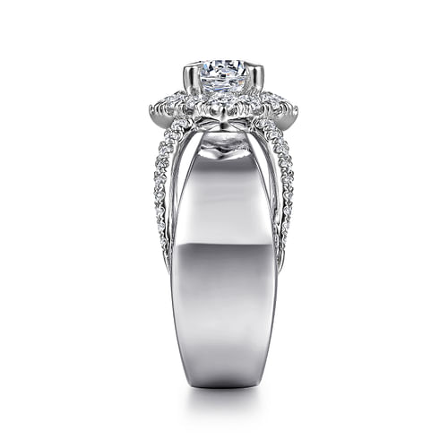 14K White Gold Round Halo Diamond Engagement Ring